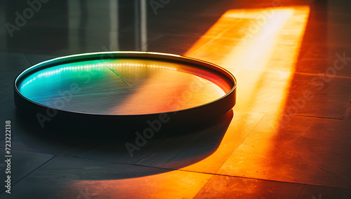 colorful led light on a circular surface against brig