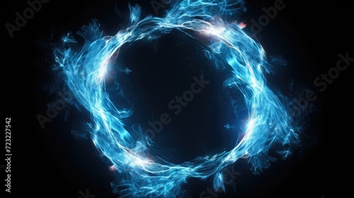 A circle of blue smoke against a black background. This image can be used to create a mystical or ethereal atmosphere