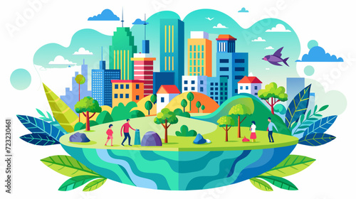 Colorful vector illustration of sustainable city and nature