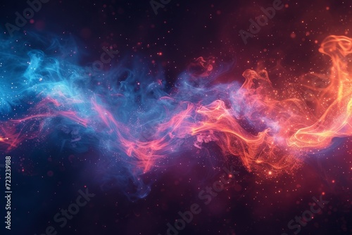 Red and blue fire trails with particles background
