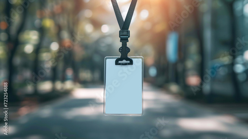 Blank Identity Badge Mockup with Bokeh Outdoor Background