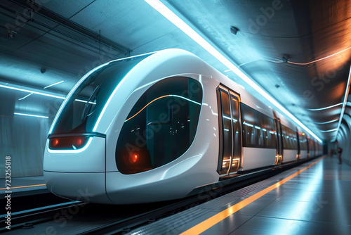 Modern futuristic wagon train metro station under the subway in sleek urban style Generative AI