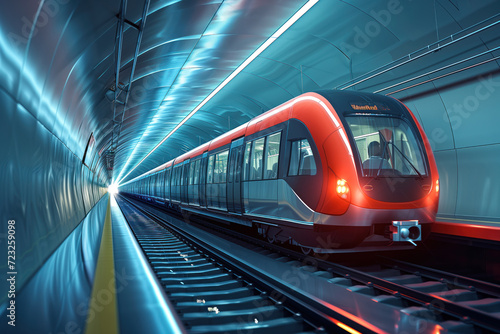 A sleek modern futuristic wagon train metro system under subway Generative AI