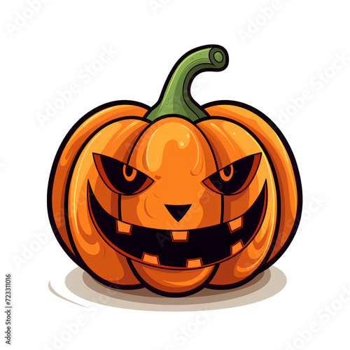 Halloween Jack O' Lantern pumpkin isolated on white background, spooky face, and a carved design, symbolizing the dark celebration of October, horror, and the festive spirit of Hal
