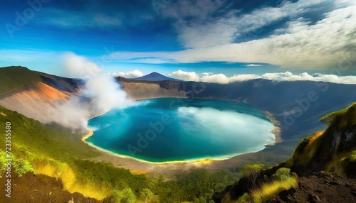 crater lake with smoke in poas volcano national park