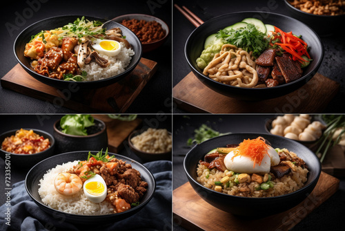 A set of various rice dishes. Generative AI.