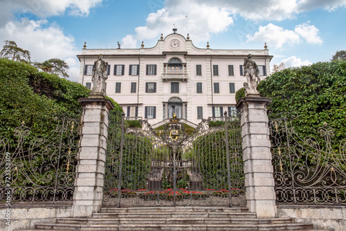 TREMEZZO, ITALY - OCTOBER 02,2023 - Iconic villa Carlotta at lake Como