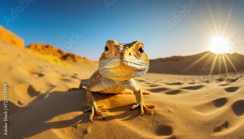 spotted toad headed agama on sand close