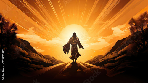 silhouette of Jesus Christ in rays of light, holy bible and religion, faith and christianity concept