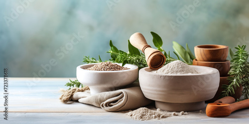 Tea herbs. Banner with space for text