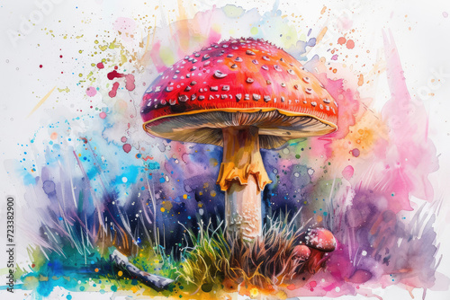 Painting of a Mushroom in the Grass