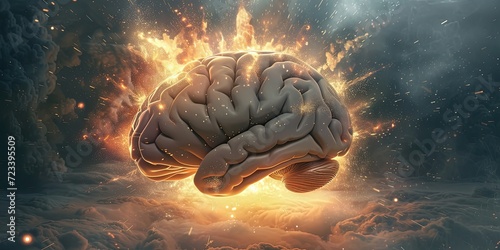 The concept art of a human brain that carries out processes, thoughts, new and creative ideas, the background.