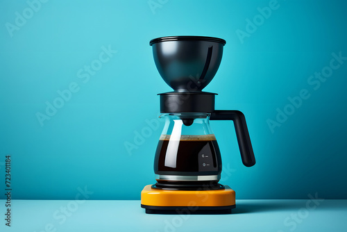 glass coffee maker with black coffee on a bright table