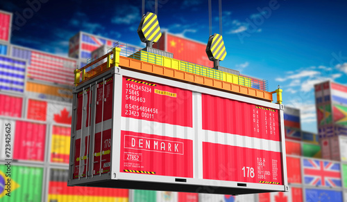 Freight shipping container with national flag of Denmark - 3D illustration