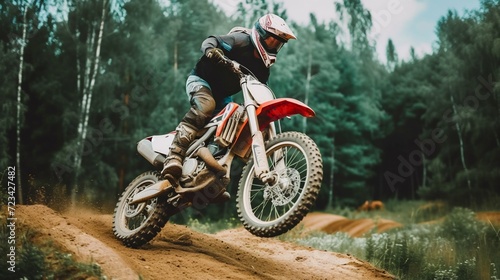 Motocross Racer Taking on the Dirt Track. Generative ai