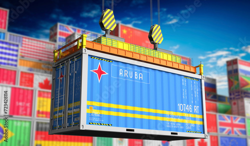 Freight shipping container with national flag of Aruba - 3D illustration