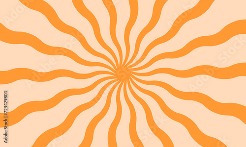 Undulate orange radial stripes background. Explosion, speed, flash or surprise comic styled effect. Sun, sunburst, starburst, sunshine, sunlight wallpaper. Pop art banner. Vector flat illustration