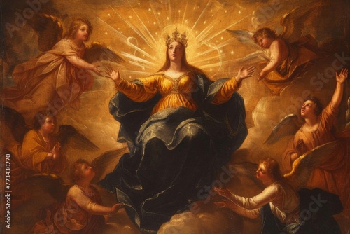 Celestial scene of the crowning of mary as the star of heaven