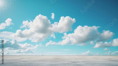 Nice Blue Sky with Floor Background with Beautiful Clouds Empty Landscape : Generative AI