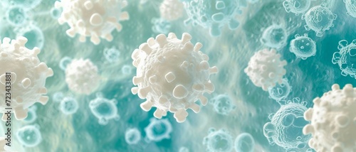 a background depicting white blood cells in action, symbolizing immune defense, with a palette of white, soft blues, and pale greens. clinical look.