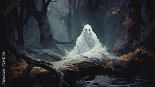 Create a digital art piece featuring a white ghost in the woods Ai generated art