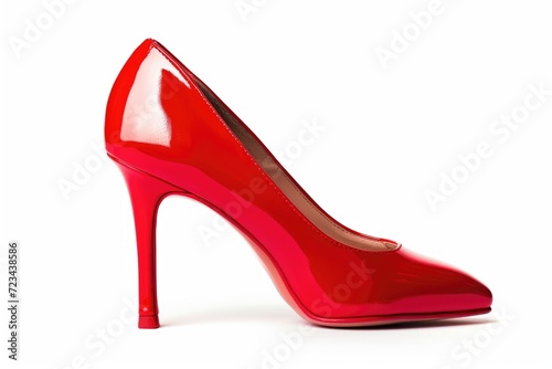 Bold red high heel, symbolizing femininity and confidence in modern fashion.