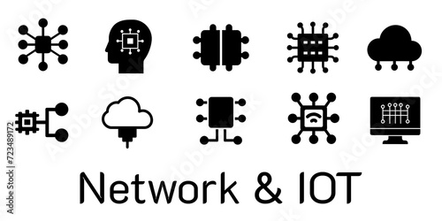 Network & IOT icon set on transparent