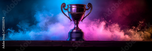 Neon silhouette of a trophy cup isolated on black background Created with generative AI.