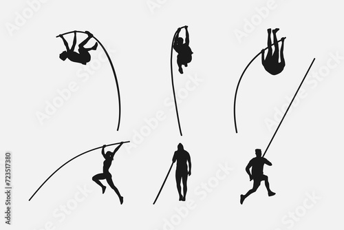 Vector set of silhouettes of pole vault. sports, athletics, activity themes. Isolated on white background. vector illustration.