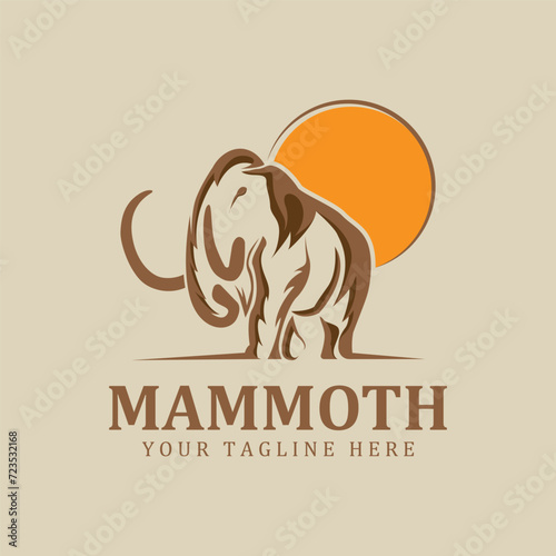 woolly mammoth logo design template with long tusks. Creative and unique iconic Mammoth Logo. Logo is a designed for sport types of companies