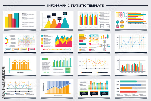 Collection of vector stats info graphic business financial graph reports marketing