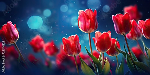 Bright red tulip buds stand out elegantly against a dark background, creating a captivating contrast.