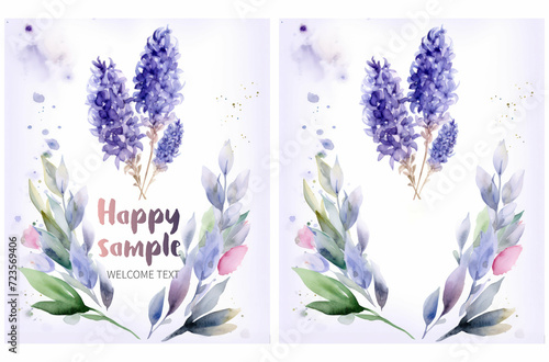 ライラックの水彩画。花のおめでとうカードデザイン、Generative AI