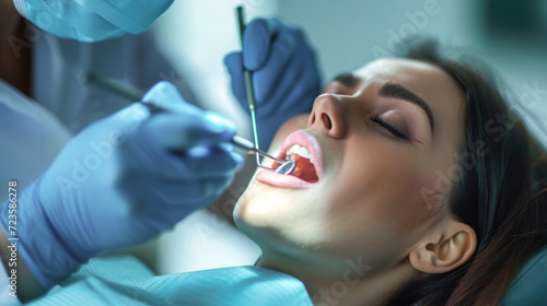 Dentist Cleaning Womans Teeth