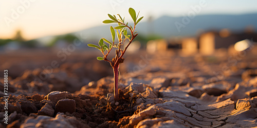 Plant on barren land in daylight