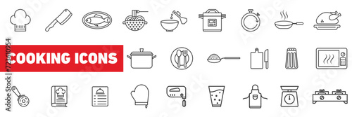 cooking line icons set. kitchen cutlery, pot, pan, related signs and symbols collection in Linear icon Editable stroke style. 