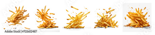 Set of fry. Falling french fries, potato fry on transparency background PNG