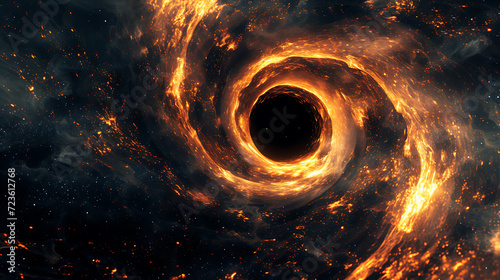 Mesmerizing digital artwork depicting a stunning black hole in space, created with cutting-edge 3D abstract rendering techniques. Be captivated by the cosmic beauty and infinite depth of thi