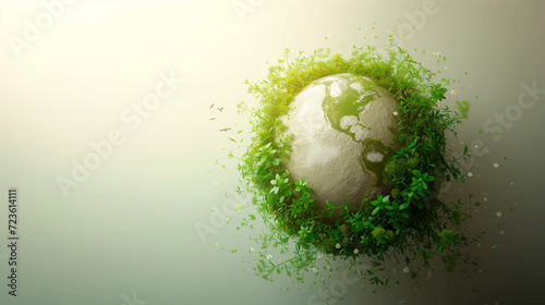 Planet Earth sphere with plants and flowers. Earth Day concept on white background,