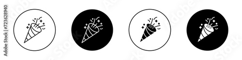 Confetti popper icon set. christmas party surprise popper vector symbol in a black filled and outlined style. birthday celebrate firecracker sign.