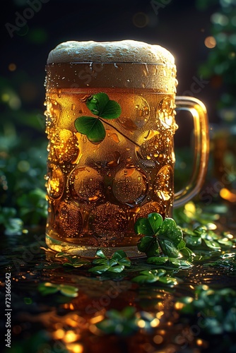 St. Patrick's Day Celebration: A Glass of Beer with a Shamrock Generative AI