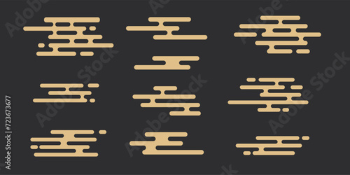 Asian gold cloud set, traditional abstract collection isolated on dark background. Chinese decoration for celebration.