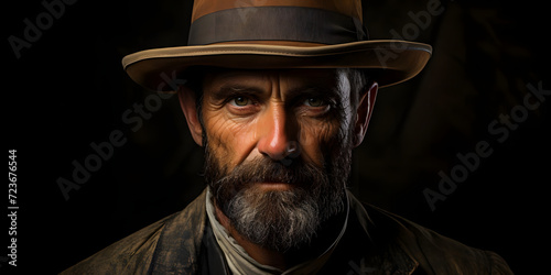 Portrait of a Cowboy, With His Hat Against a Dark Background