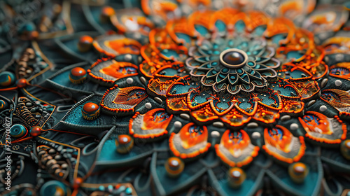 close up horizontal image of a colourful mandala decoration Generative AI