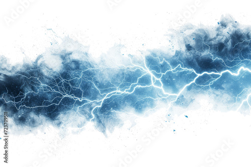 Lightning, electric thunderbolt strike of blue color during night storm, impact, crack, magical energy flash
