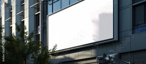 Closeup blank advertising billboard on a building for mockup design. Generated AI image