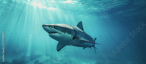 Aggressive Shark fish predator swimming underwater at ocean. Generated AI image