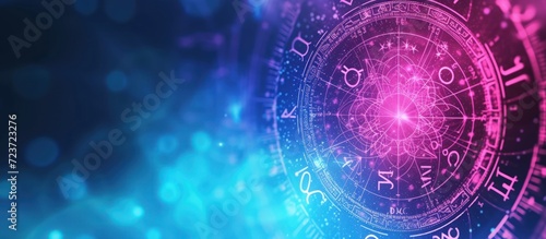 Horoscope circle with zodiac symbol Astrology calendar esoteric on vibrant colorful background.