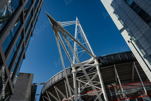 gewagte Konstruktion des Stadions in Cardiff (Wales, UK)
