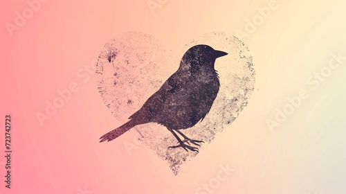 Bird silhouette forming a heart on soft-colored backdrop for Valentine's Day.